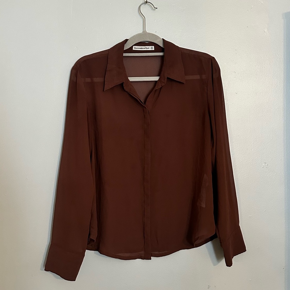 Abercrombie & Fitch Brown Sheer Button Down Shirt